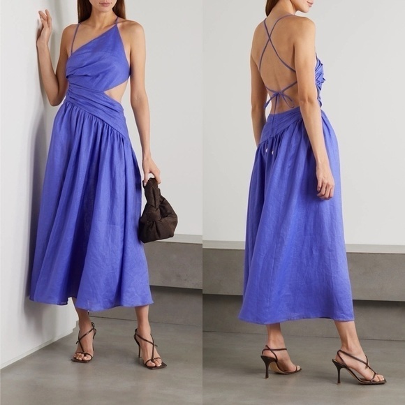 Zimmermann Dresses & Skirts - Zimmermann Tropicana Asymmetric Linen Cutout Midi Dress Blue Size 12 NWT